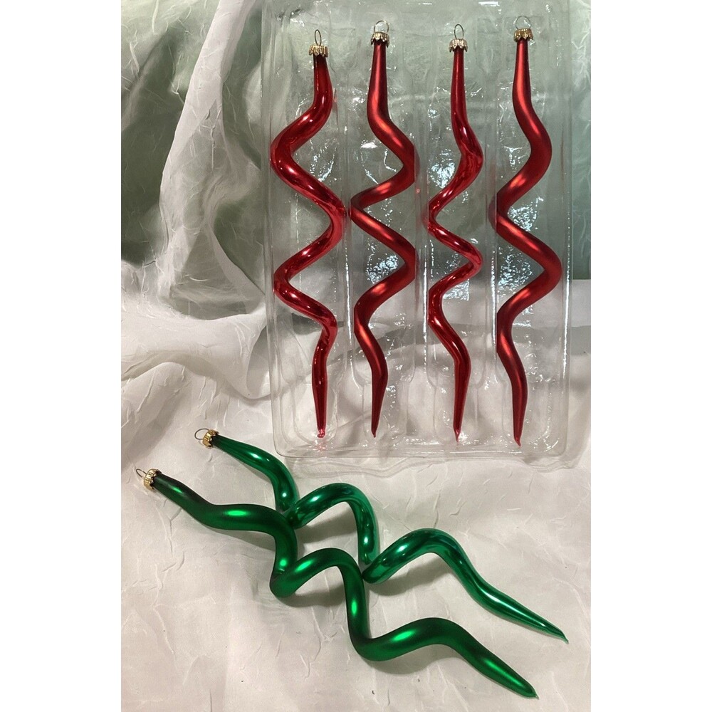 Krebs Corkscrew Spiral Christmas Blown Glass Ornaments Bright & Frosted Colors 6